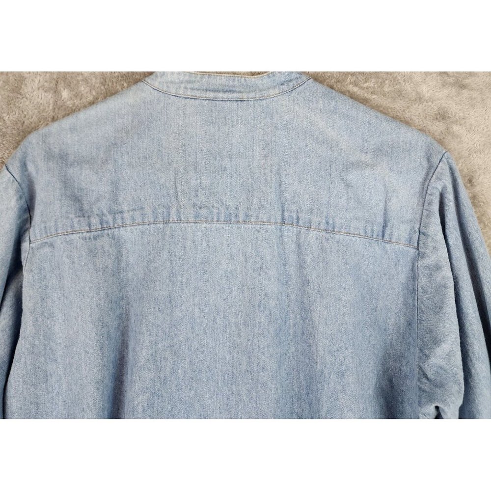 Central Falls Shirt Womens Medium Blue Denim Pleated Worn Grannycore Vintage Top - Picture 7 of 13